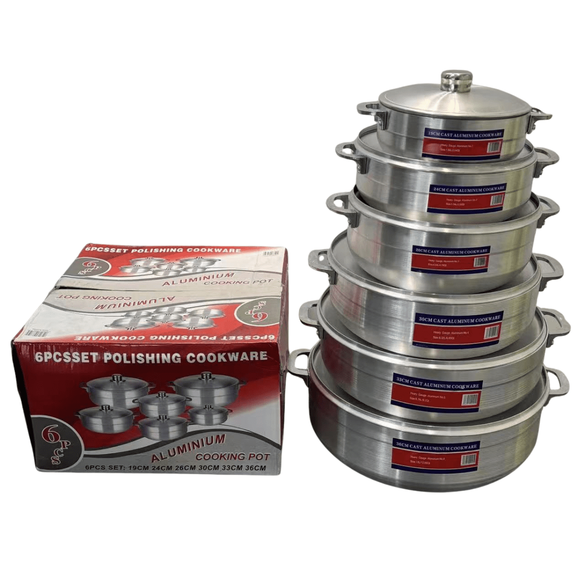 Genérico - Set De 6 Ollas De Aluminio Fundido Pulido Tamaños Variados