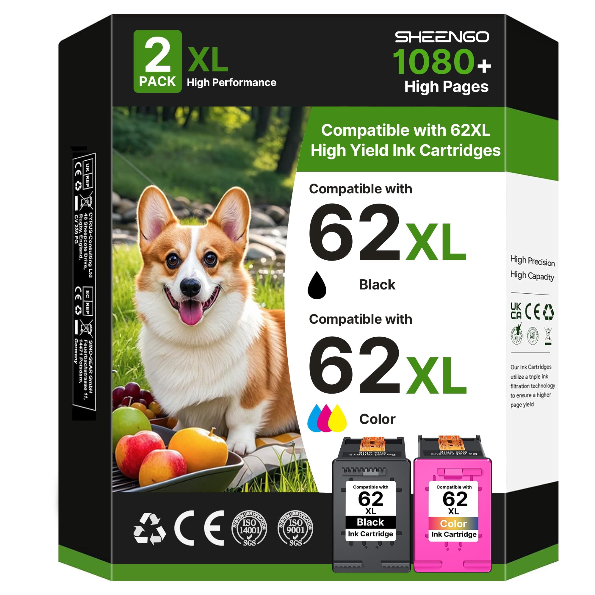 Cartuchos De Tinta Sheengo 62xl Negro Y Color Para Hp 5540 5544