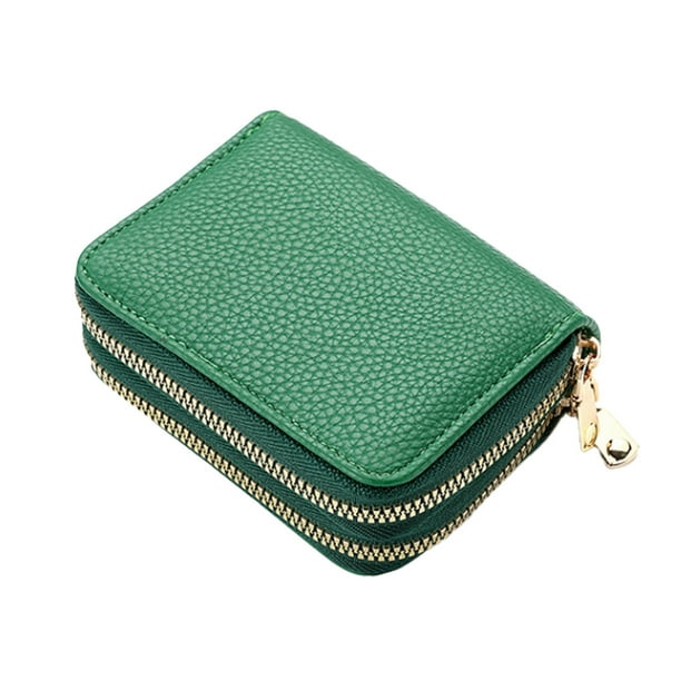 Tarjetero con cremallera para hombre y mujer, con bloqueo RFID, llavero, tamaño compacto.