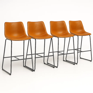 Klik Muebles - Pack De 4 Taburetes De Bar Burgos De Cuero Y Metal Industrial