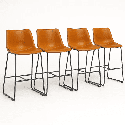Klik Muebles - Pack De 4 Taburetes De Bar Burgos De Cuero Y Metal Industrial