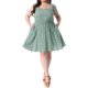 thumbnail image 1 of Vestido de Pascua para Mujeres de Talla Grande Agnes Orinda, Estampado Floral, Espalda con Lazo, Cuello Cuadrado, Manga Corta con Volantes, Vestido Midi Casual de Verano con Bolsillo 3X Verde Claro, 1 of 8