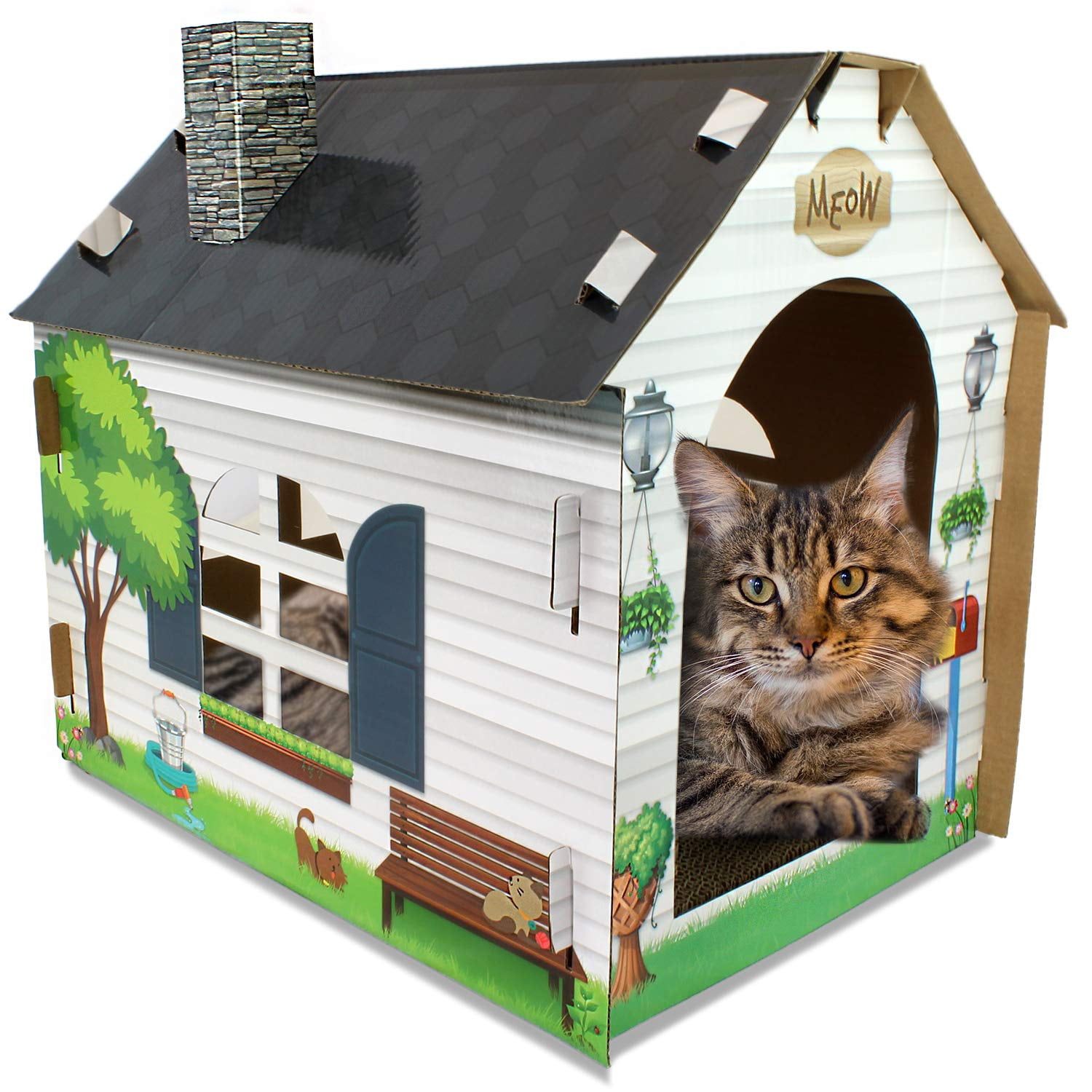 Casa De Juegos Hideaway De Cartón Para Gatos Con Rascador Aspca