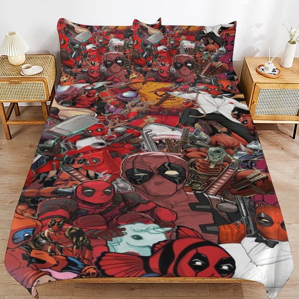 Deadpool Bedding Sets Ultra Soft Skin-Friendly Duvet Cover 3 Piece, Cute Comforter Cover Bed Set for Boys Girls Kids