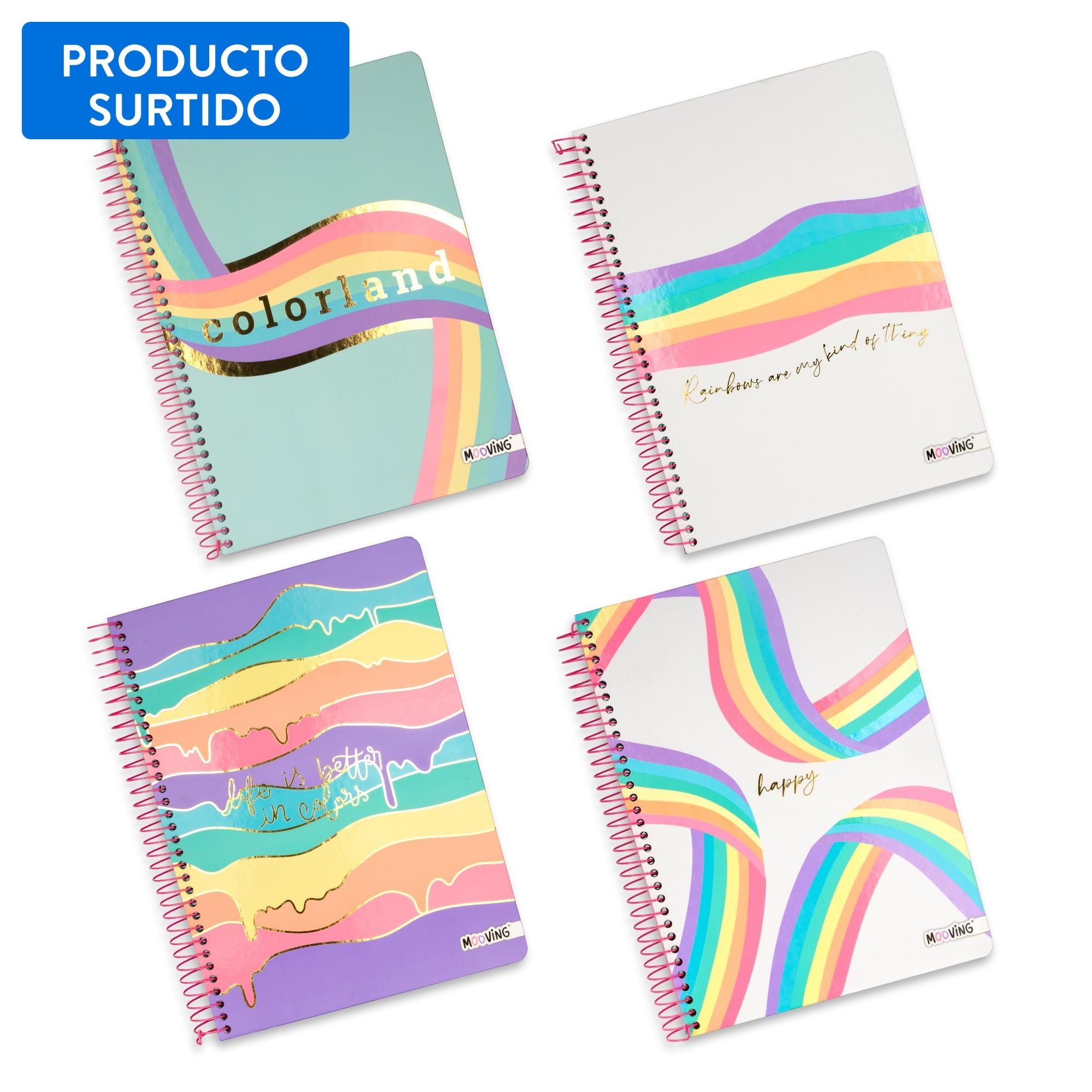 Cuaderno Golden Rainbow 3 Materias 80g, Producto Surtido 1 Un Mooving