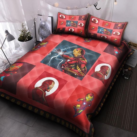 Iron Man Marvel Avengers Quilt Duvet Cover Set Bedding 3-Piece Bedding Set