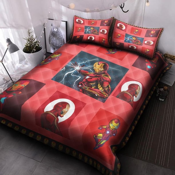 Iron Man Marvel Avengers Quilt Duvet Cover Set Bedding 3-Piece Bedding Set