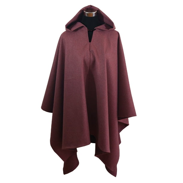 Poncho Paño Capucha 100% Lana- Largo - Rosa
