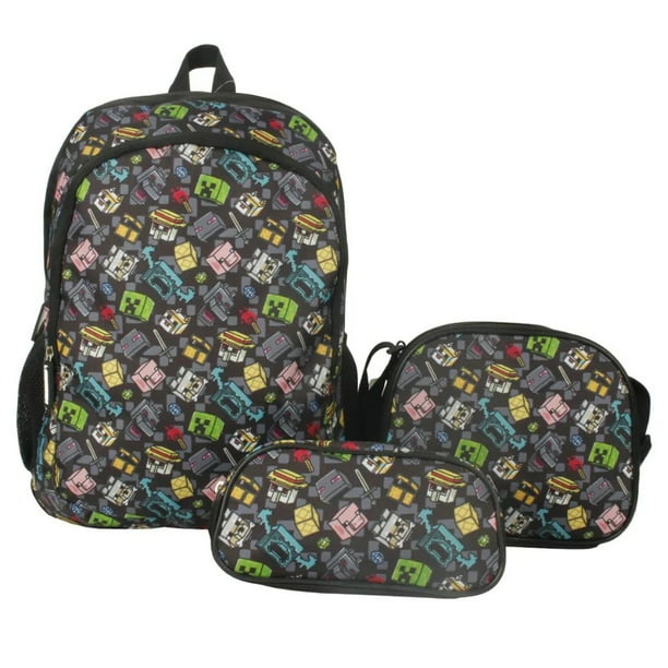 Pack Escolar Mochila Oficio Minecraft Negro Con Botella