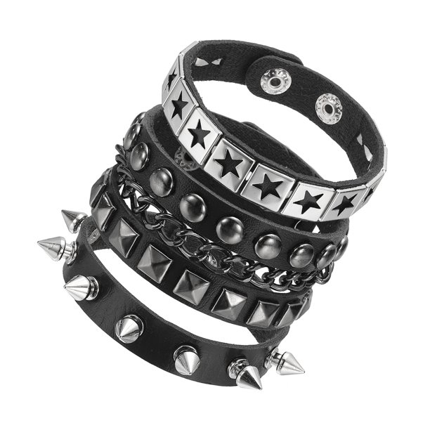 Conjunto de 3 Pulseras de Cuero con Tachuelas Rock Punk Uxcell, 8.7" Muñequera con Picos Gótica Ajustable para Accesorios Emo Grunge Fiestas de Halloween, Negro