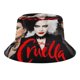 thumbnail image 1 of Bruja Cruella Sombrero bucket para adultos, gorra de protección solar, sombrero de pescador plegable para viajes al aire libre, pesca y actividades de verano, 1 of 6