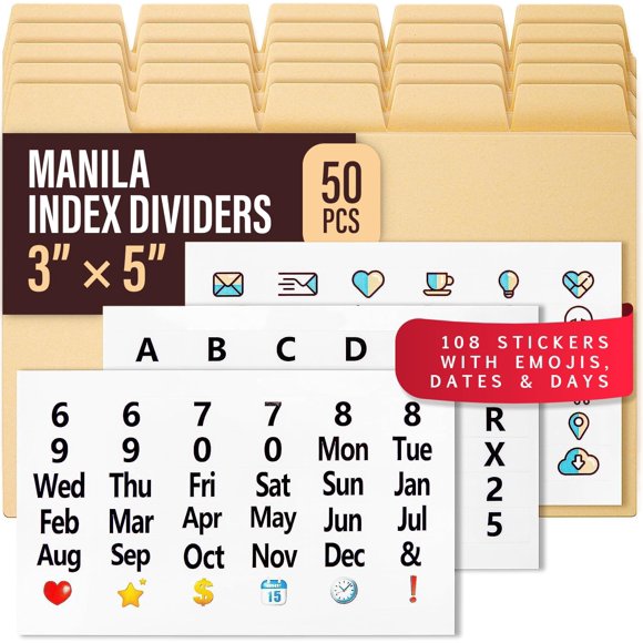 Separadores para tarjetas índice OFFILICIOUS 3x5 paquete de 50 con pegatinas