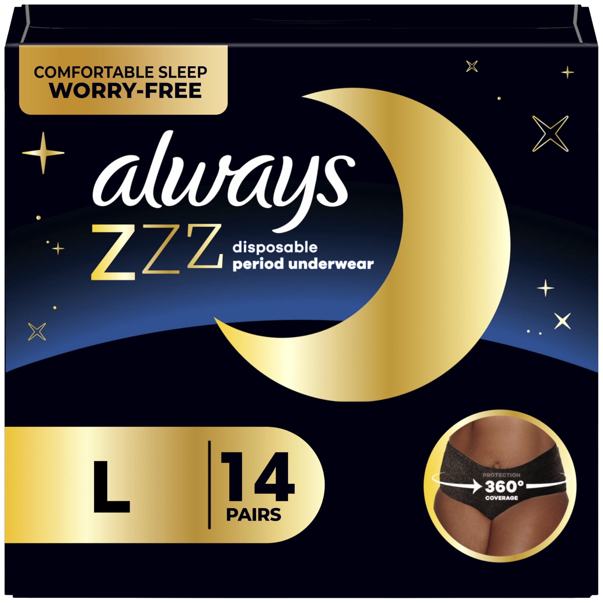 Ropa Interior De Época Always Zzz Overnight Para Mujer, Talla L, Paquete De 7