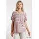 thumbnail image 1 of Blusa de Manga Corta con Pliegues y Rayas Horizontales y Verticales con Dobladillo Alto-bajo, 1 of 5