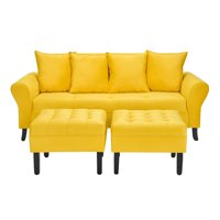 Bodevir - Sofa Lua 3C + 2 Pouf Felpa 20 Amarillo