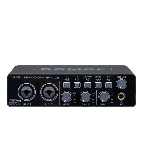Interfaz de audio BOMGE U202 USB con preamplificador de micrófono XLR/TSR/TS