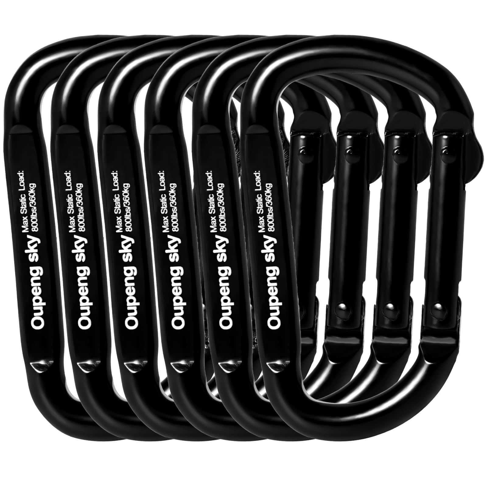 Mosquetón Oupeng Sky Heavy Duty Iron, 363 Kg, Negro, 6 Unidades