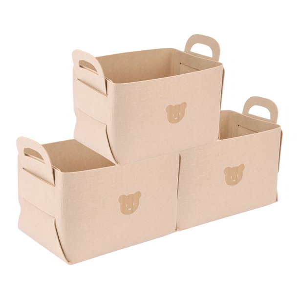 REGALWOVEN Cubo de Almacenamiento, Juego de 3 Cestas de Almacenamiento con Asas para Estantes y Armarios, Cesta de Almacenamiento Plegable para Organizar Ropa y Libros Beige 14.2*9.8*9.1in