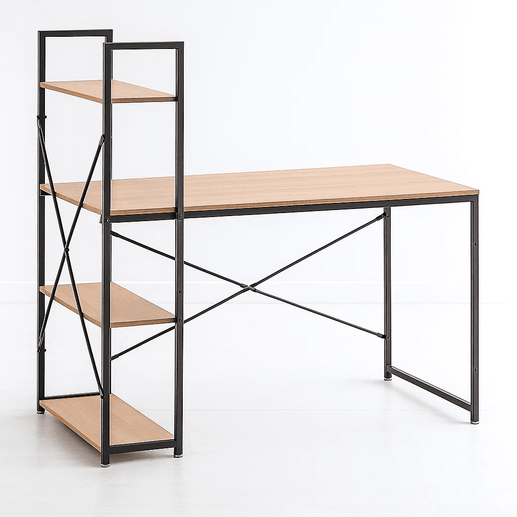 Klik Muebles - Escritorio Industrial Home Office Con Repisas Oslo - Madera Clara