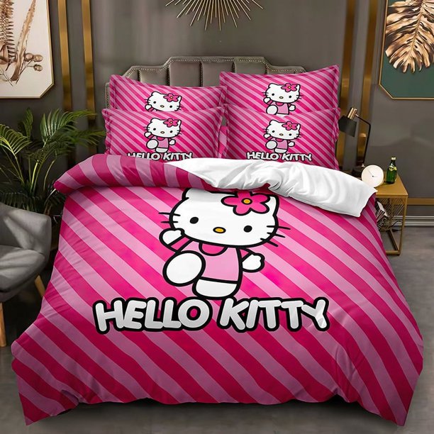 Hello_Kitty 3 Pcs Comforter Set with 2 Pillowcases,Halloween Christmas Hello_Kitty Bedding Set Sheet Set for Kids Adults,All Season Lightweight