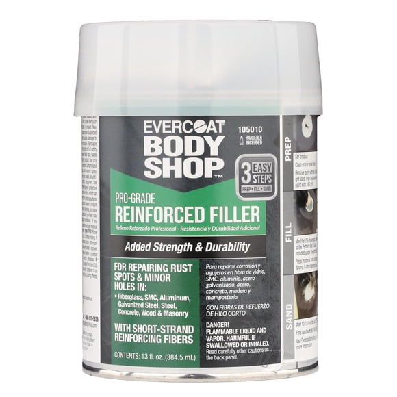 Evercoat Body Shop 105010 Masilla Reforzada de Grado Profesional, Mayor Resistencia y Durabilidad para Abolladuras en Aluminio, Fibra de Vidrio y Más, Endurecedor de Mezcla Fácil Incluido 13 fl oz