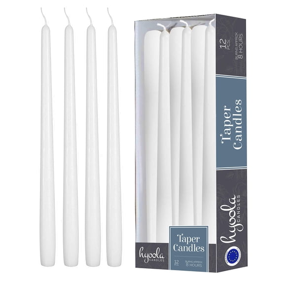 Taper Candles Hyoola, 10 pulgadas, blancas, sin goteo, sin perfume, paquete de 12