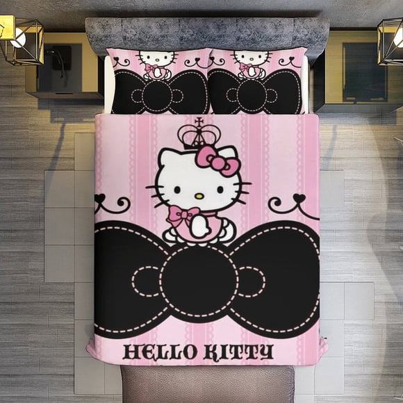 Hello Kitty Queen 3 Pieces Duvet Cover Set Full Size Super Soft Fade Resistant Microfiber