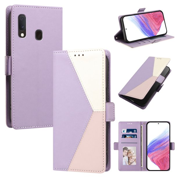 Cartera para Samsung Galaxy A20e en PU Tricolor, Funda con Solapa, Morado