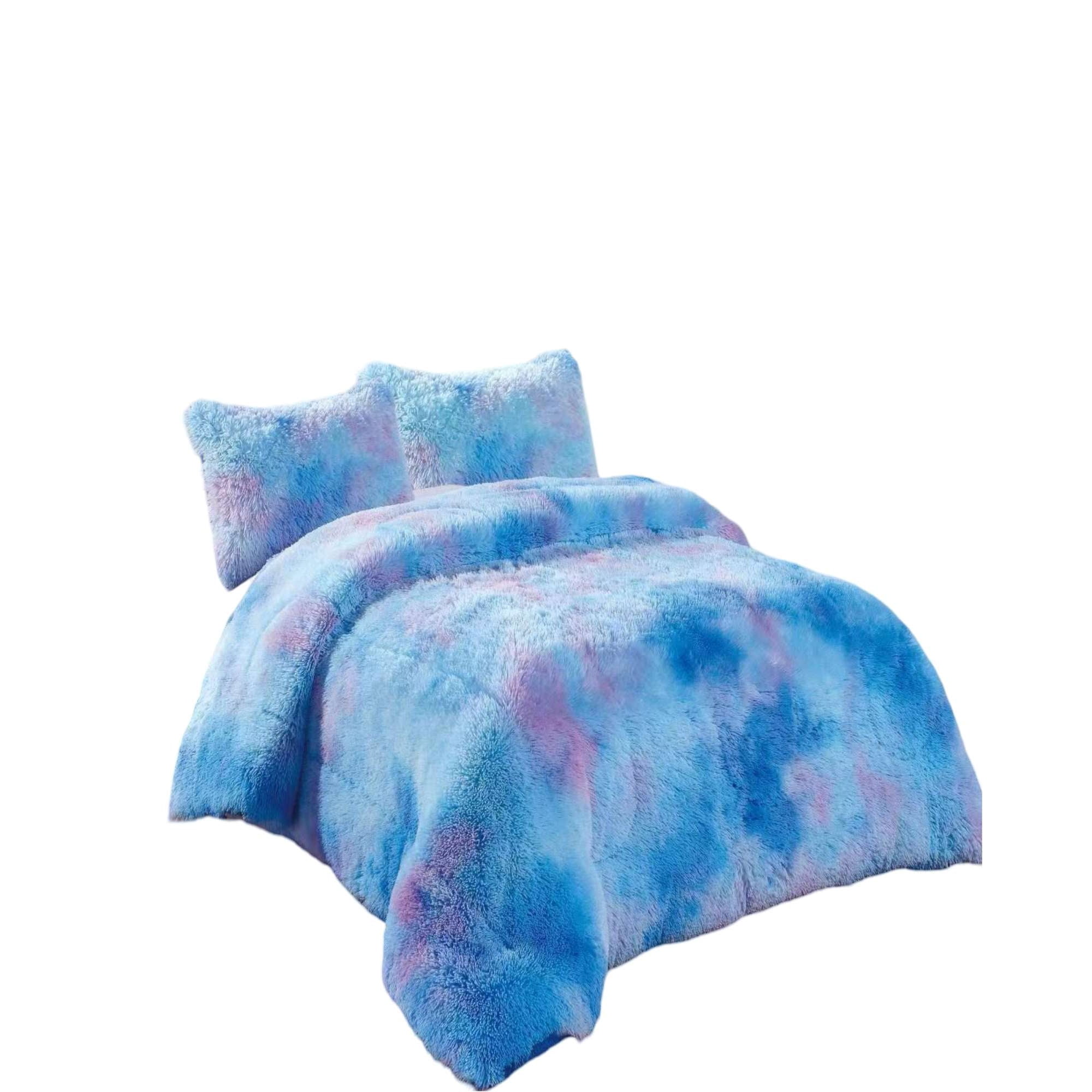 Genérico - Plumon Peludo 2 Plazas Azul Jaspeado