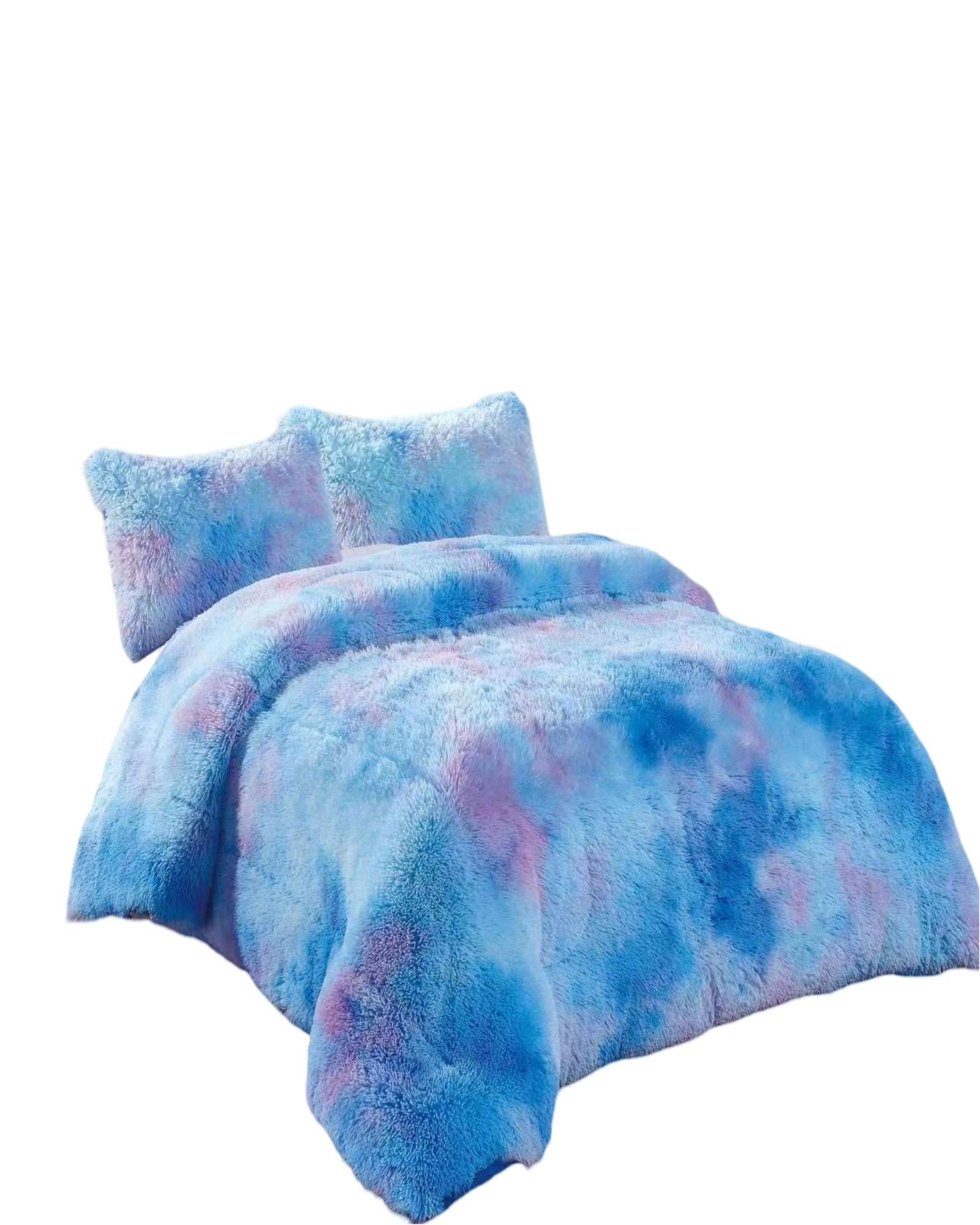 Genérico - Plumon Peludo 2 Plazas Azul Jaspeado