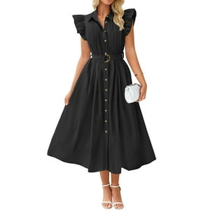 Vestido Midi Zesica 2025, Verano, Bohemio, Botones, Cuello En V, Manga Ondulada