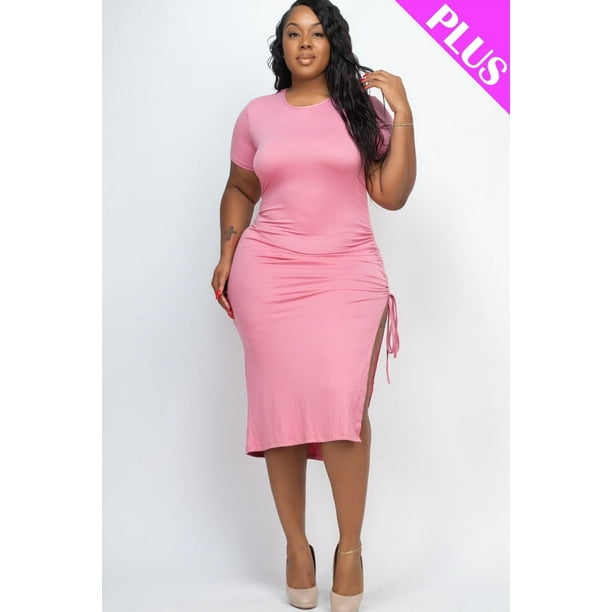 Vestido Midi Curvy con Cordón y Abertura Lateral Fruncido