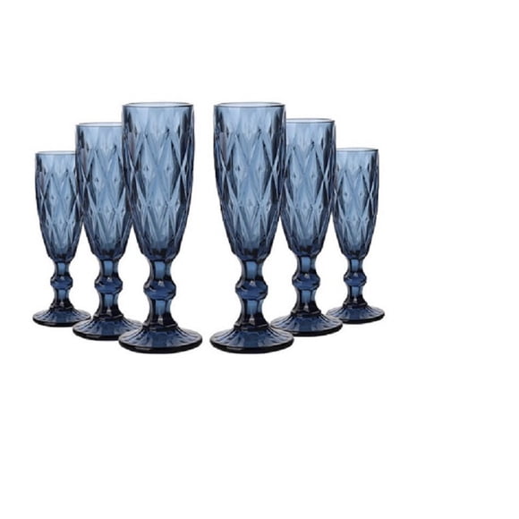 Copa de Vino para Espumante de Vidrio – Set de 6 Unidades Color Azul