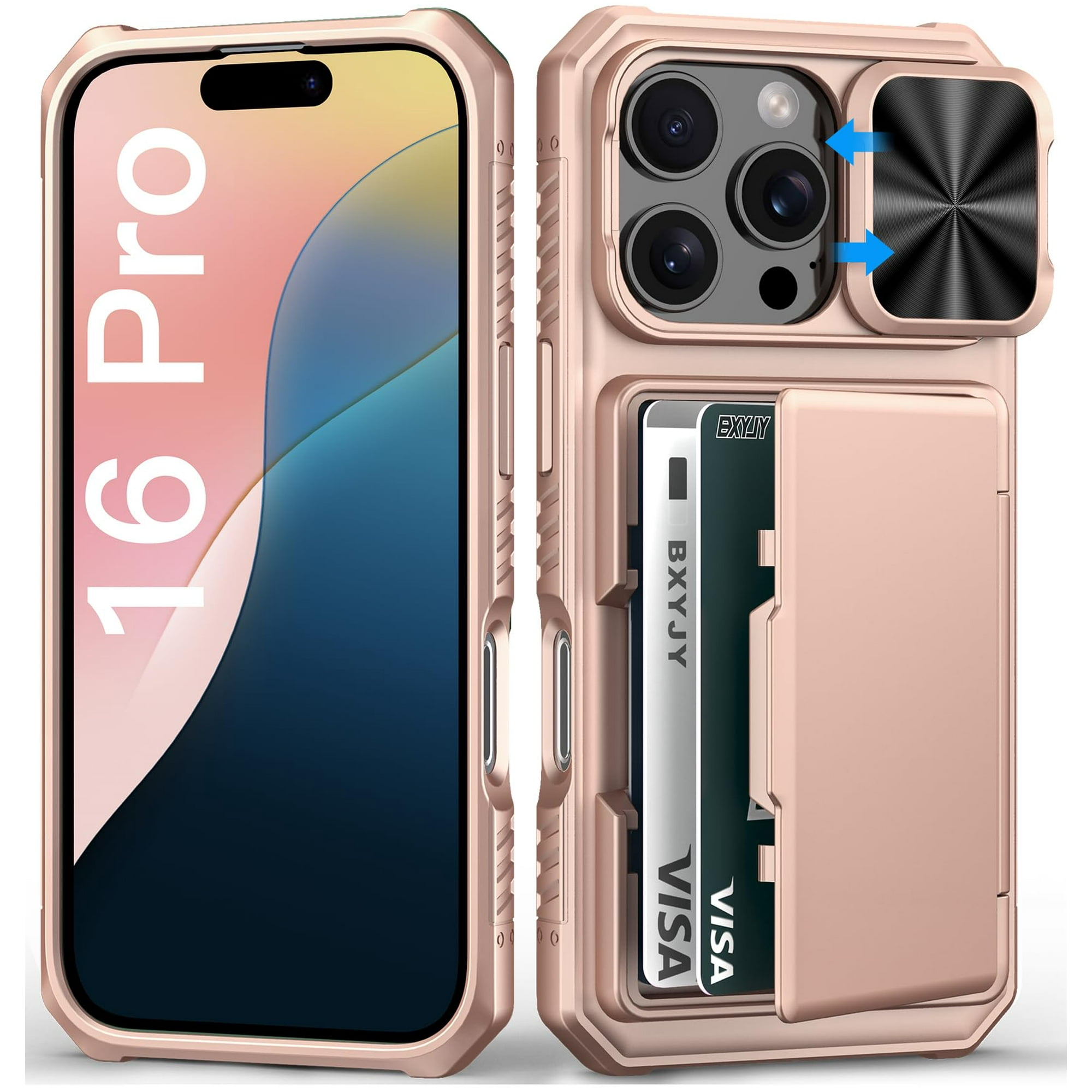 Funda De Teléfono Bxyjy Para Iphone 16 Pro Wallet Con Tarjetero Rose