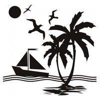 Rienda Libre Graphics - Decomural Tropical Island Boat Ocean Ws-17952