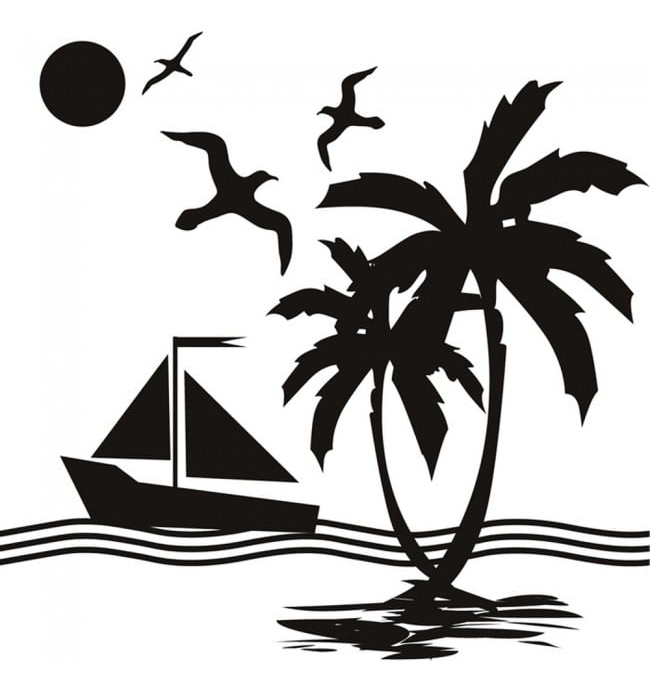 Rienda Libre Graphics - Decomural Tropical Island Boat Ocean Ws-17952