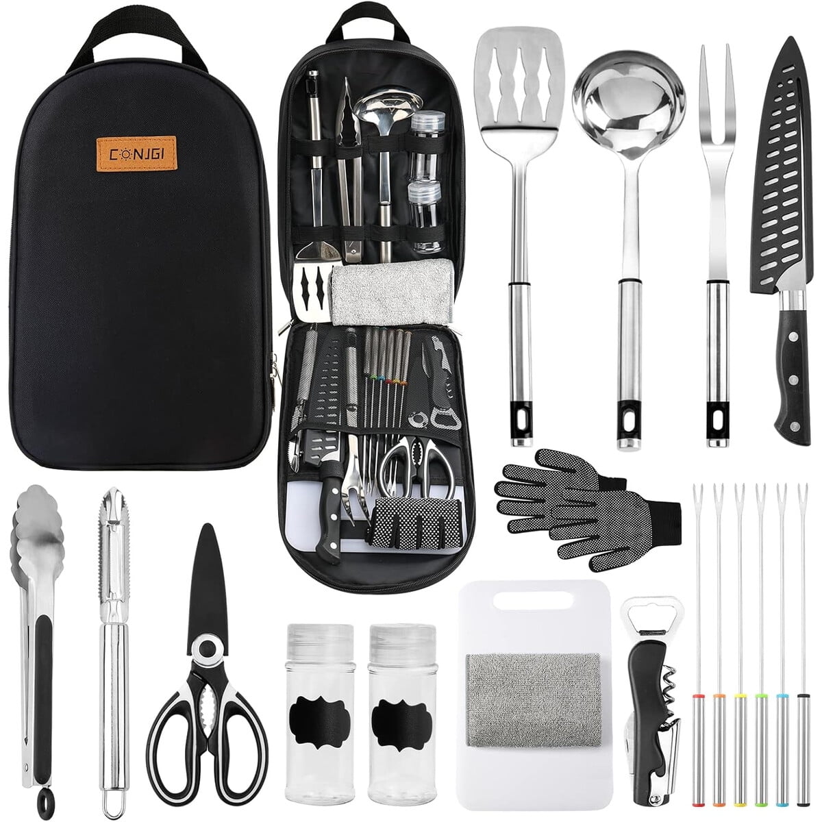 Set Utensilios Cocina Camping Conjgi 14 Piezas Acero Inoxidable