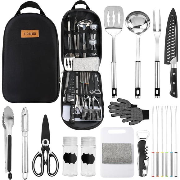 Set Utensilios Cocina Camping CONJGI 14 Piezas Acero Inoxidable