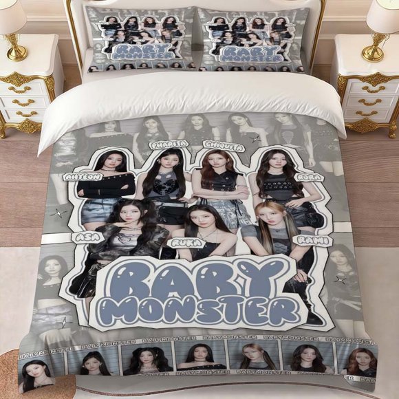 B-MONSTER Promotional Poster Print Bedding Set | Includes 1 Duvet Cover and 2 Pillowcases Multicolor Print