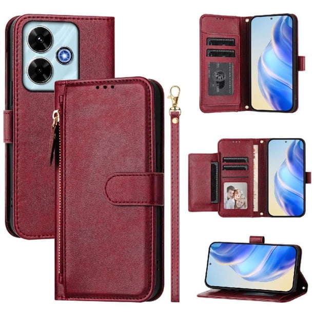FOXDOCK Funda Tipo Cartera para Tecno Spark 5 Cuero PU con Cremallera y Correa de Muñeca, Ranuras para Tarjetas, Soporte Plegable, Cierre Magnético