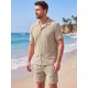 thumbnail image 4 of INSPIRE CHIC Conjunto de Camisa y Pantalones Cortos Texturizados para Hombre Verano Playa 2 Piezas Talla XL Caqui, 4 of 5