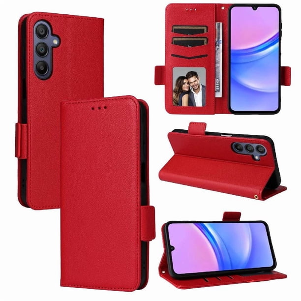 Funda Cartera para Samsung Galaxy A16 Tapa Flip con Ranuras y Soporte Rojo
