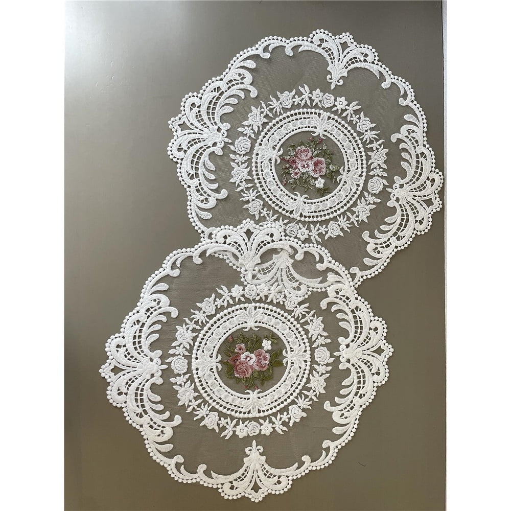 Xusx111 - 6 Piezas Retro Encaje Alfombras, Alfombras Bordadas De La Taza Alfombras De Mesa, Doilies De Ganchillo Francés, Blanco (bonquet En Círculo)