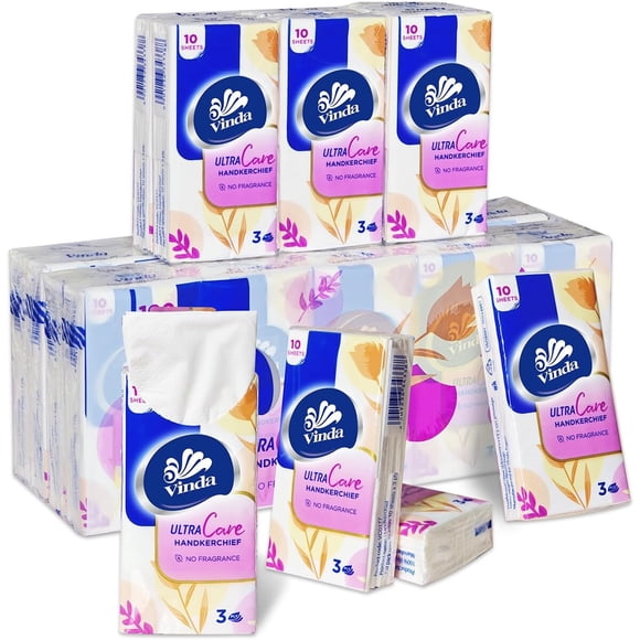3Ply Ultra Care Pocket Tissues, Travel Size 30 Packs of 10