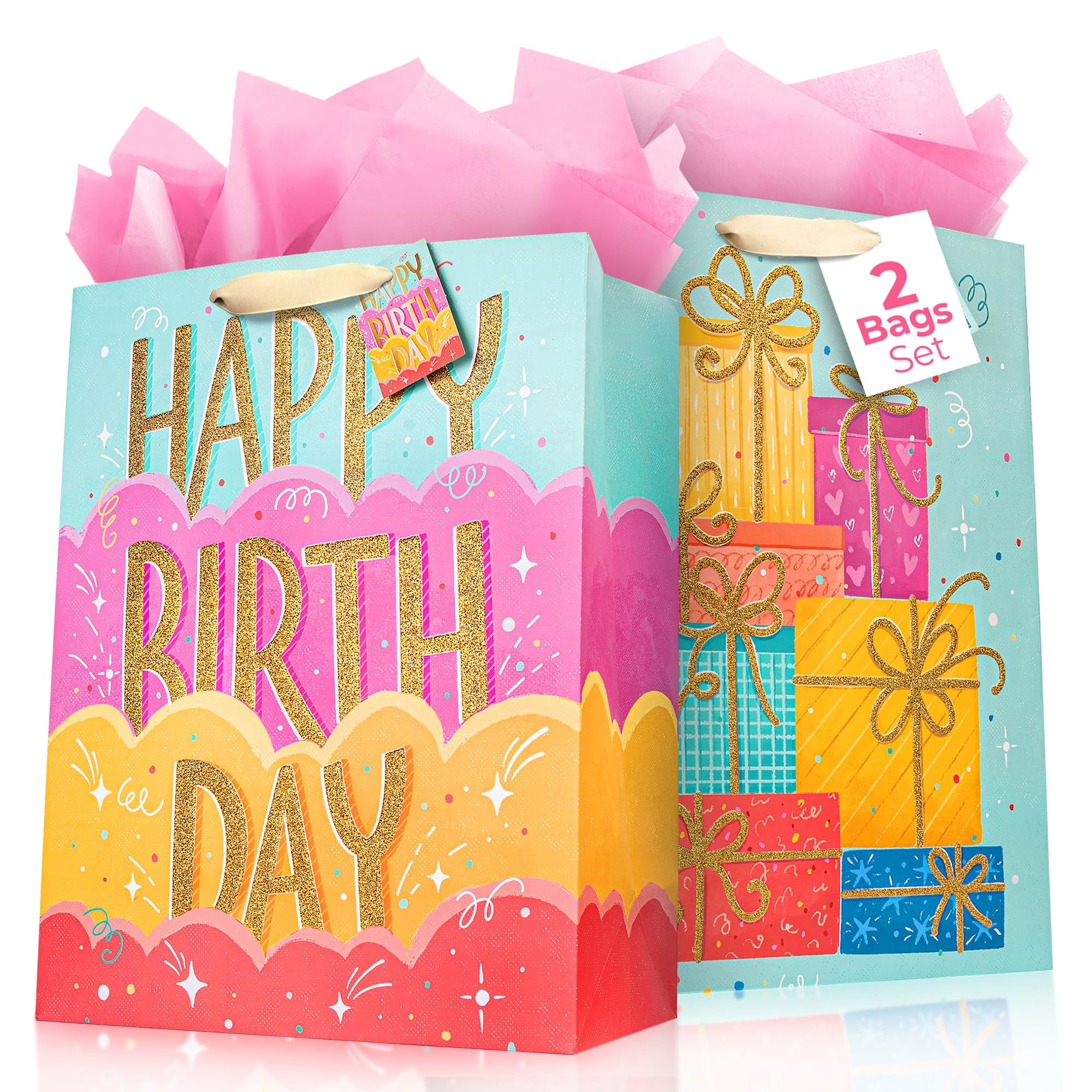 Bolsas De Regalo Craftorama 41 cm, Pack De 2 Con Papel De Seda Y Etiquetas