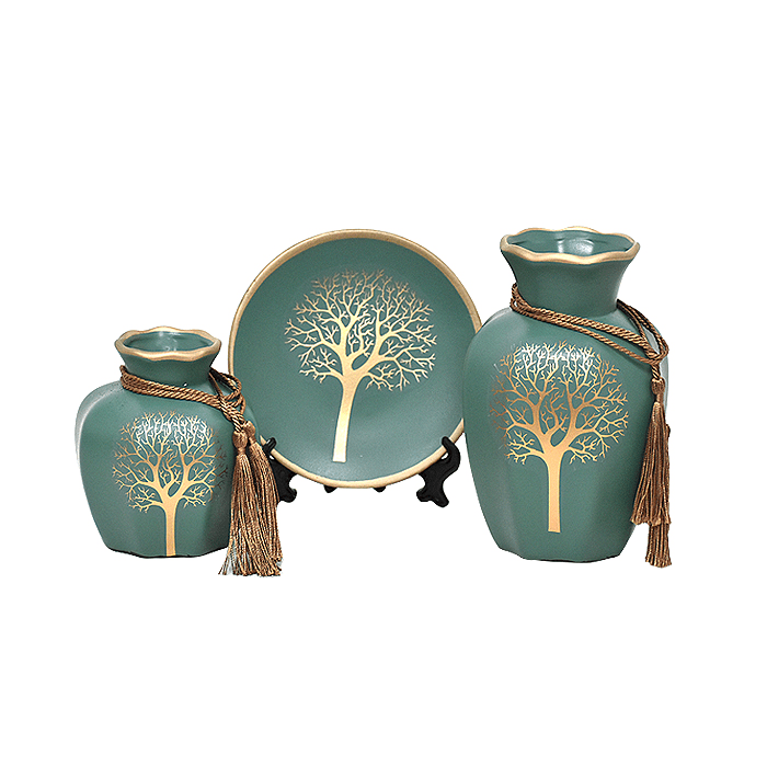 Muebles Santa Ana - Floreros Y Plato Decorativo Verde