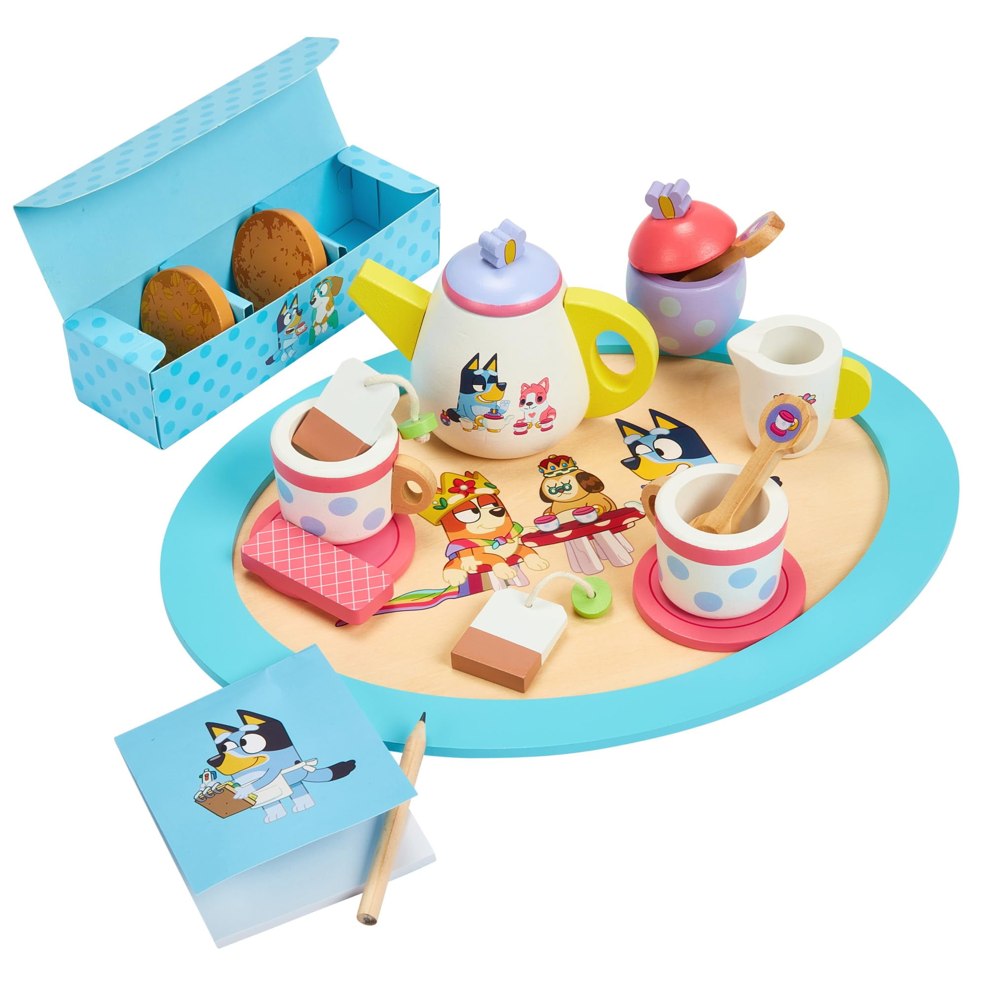 Set Para Fiesta De Té Bluey Wooden, 18 Piezas, Juego De Simulación Para Niños De Más De 3 Años