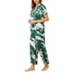 thumbnail image 4 of INSPIRE CHIC Conjunto de Pijama de Satén para Mujer, Top de Manga Corta de Seda Floral y Pantalones, 2 Piezas, XS Verde, 4 of 6