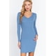 thumbnail image 1 of Saronite Vestido Corto Básico de Punto Acanalado, Ajustado, con Cuello en V y Manga Larga, Azul (para Mujer), 1 of 4