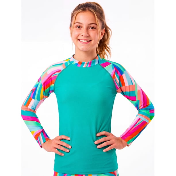 Polera niña protección UV estampado verde Talla 12